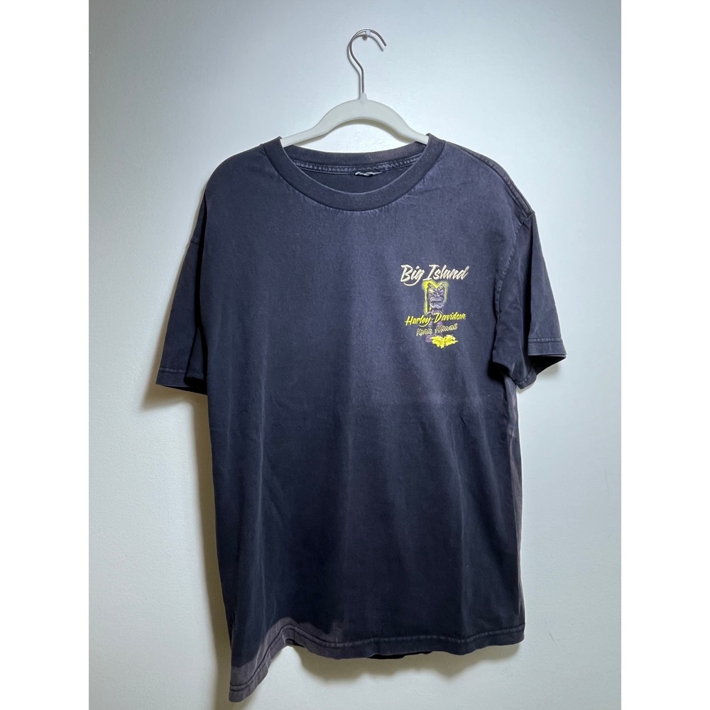 Vintage Harley Davidson Big Island Kona Hawaii T Shirt Faded Black Graphic Tee